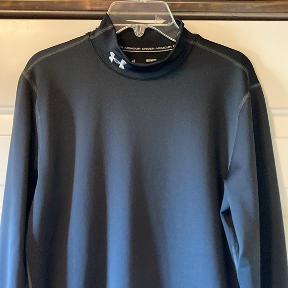 Small Under Armour Black Fitted ColdGear Mock Turtleneck Layering Athletic Top - Picture 2 of 9